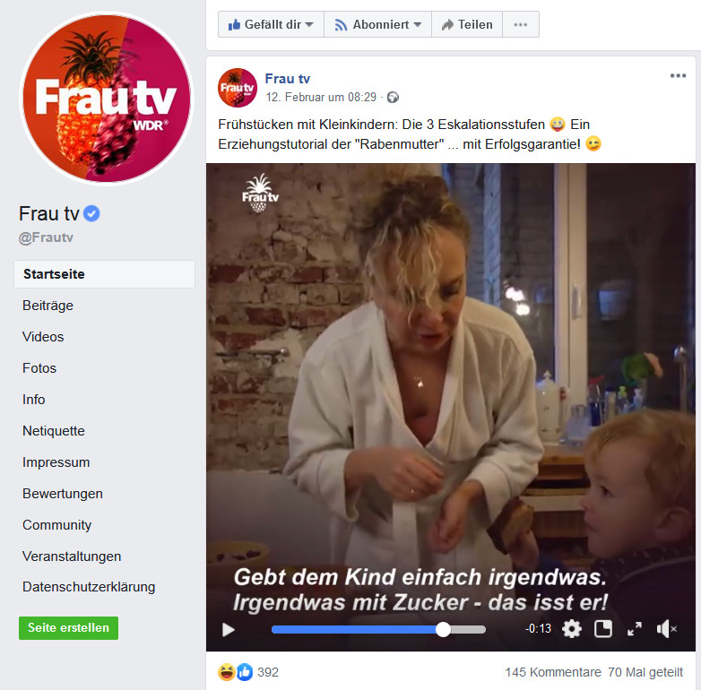 Screenshot von Frau TV auf Facebook